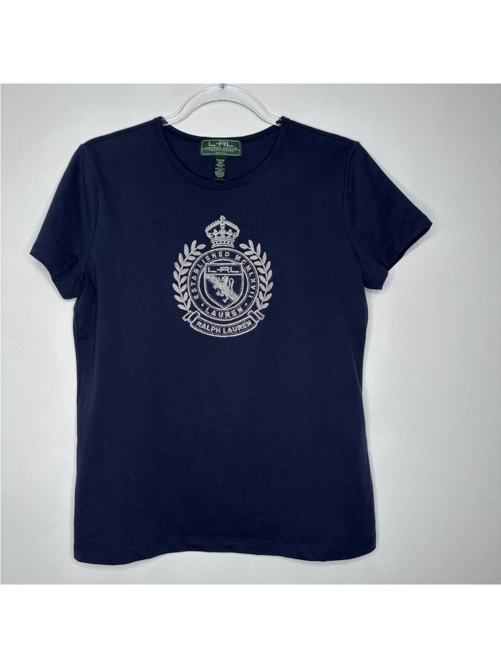 Ralph Lauren Active T-Shirt‎ Size PM Navy Blue Beaded Crown Crest Preppy